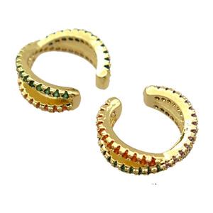 copper clip Earrings Cuff pave zircon, gold plated, approx 14mm