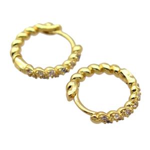 copper Hoop Earrings pave zircon, gold palted, approx 14mm