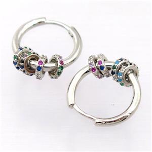 copper Hoop Earrings pave zircon, platinum plated, approx 6mm, 17mm dia