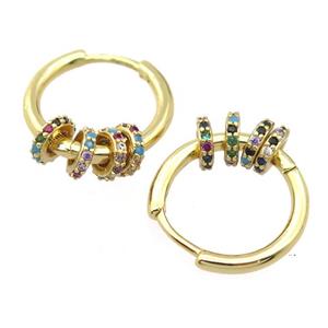 copper Hoop Earrings pave zircon, gold plated, approx 6mm, 17mm dia