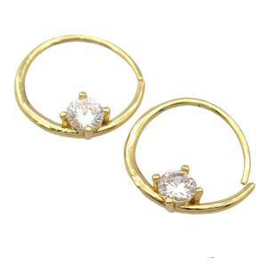 copper Hoop Earrings pave zircon, gold plated, approx 5mm, 19mm dia