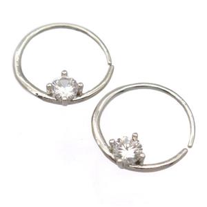 copper Hoop Earrings pave zircon, platinum plated, approx 5mm, 19mm dia