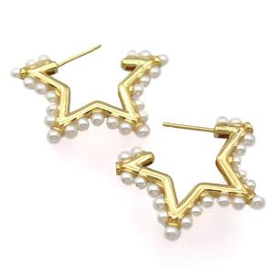 copper Stud Earrings, star, gold plated, approx 25-35mm