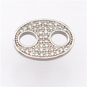 copper connector pave zircon, platinum plated, approx 14-18mm