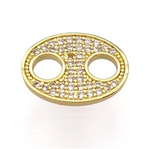 copper connector pave zircon, gold plated, approx 14-18mm