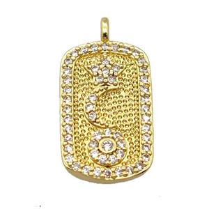 copper pendant pave zircon, rectangle, gold plated, approx 12-19mm
