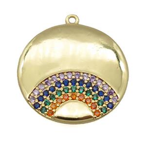 copper circle pendant pave zircon, rainbow, gold plated, approx 24mm dia