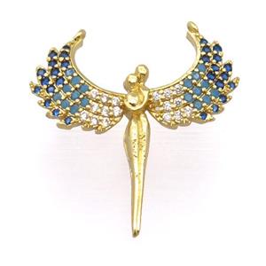 copper pendant pave zircon, angel wings, gold plated, approx 24-26mm