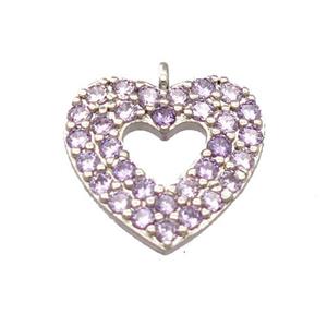 copper heart pendant pave zircon, platinum plated, approx 14mm