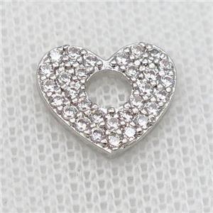 copper heart pendant pave zircon, platinum plated, approx 12-13mm