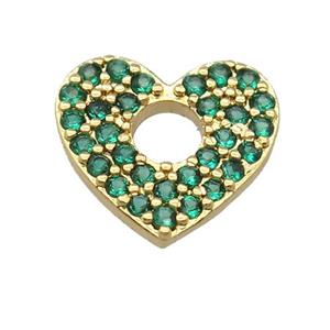 copper heart pendant pave zircon, gold plated, approx 12-13mm