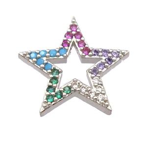 copper star pendant pave zircon, platinum plated, approx 14-15mm