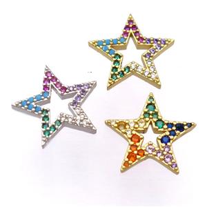 copper star pendant pave zircon, mixed, approx 14-15mm