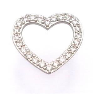 copper heart pendant pave zircon, platinum plated, approx 17-18mm