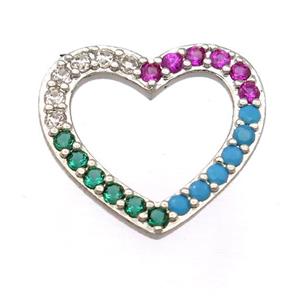 copper heart pendant pave zircon, platinum plated, approx 17-18mm
