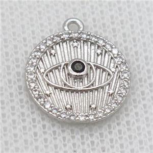 copper circle pendant pave zircon, eye, platinum plated, approx 15mm dia