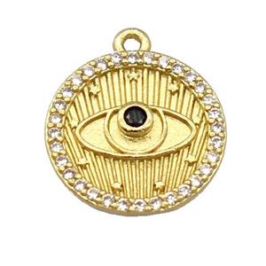 copper circle pendant pave zircon, eye, gold plated, approx 15mm dia