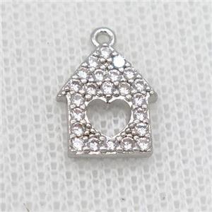 copper house pendant pave zircon, platinum plated, approx 8-12mm