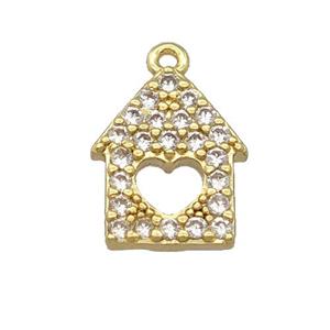 copper house pendant pave zircon, gold plated, approx 8-12mm
