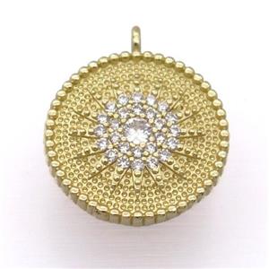 copper circle pendant pave zircon, gold plated, approx 19mm dia