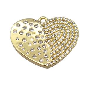copper heart pendant pave zircon, gold plated, approx 19-24mm