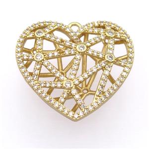 copper heart pendant pave zircon, hollow, gold plated, approx 27-28mm