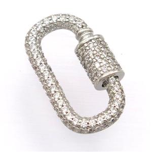 copper carabiner lock pendant pave zircon, platinum plated, approx 14-24mm