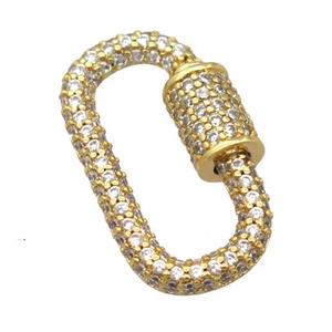 copper carabiner lock pendant pave zircon, gold plated, approx 14-24mm
