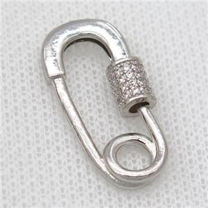 copper carabiner lock pendant pave zircon, platinum plated, approx 14-23mm