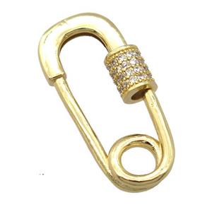 copper carabiner lock pendant pave zircon, gold plated, approx 14-23mm