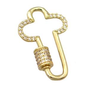 copper carabiner lock pendant pave zircon, gold plated, approx 18-29mm