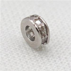 copper heishi beads pave zircon, platinum plated, approx 8mm, 3mm hole