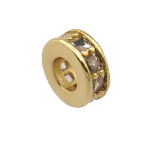 copper heishi beads pave zircon, gold plated, approx 8mm, 3mm hole