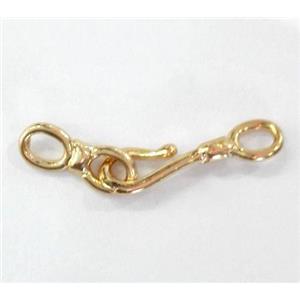 Colorfast copper took and eye clasp, gold plated, approx 5x10mm, 8x18mm