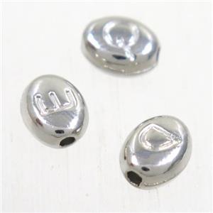 alloy letter beads, mixed, platinum plated, approx 6-7mm