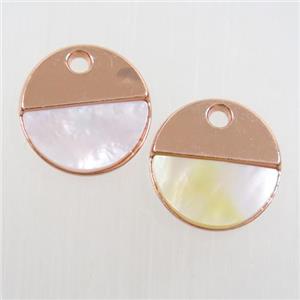 colorfast copper pendant paved shell, rose gold, approx 15mm dia