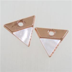 colorfast copper pendant paved shell, triangle, rose gold, approx 13-14mm