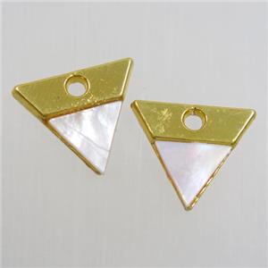 colorfast copper pendant paved shell, triangle, gold plated, approx 13-14mm