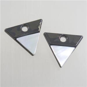 colorfast copper pendant paved shell, triangle, black plated, approx 13-14mm