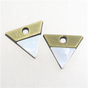 colorfast copper pendant paved shell, triangle, antique bronze, approx 13-14mm