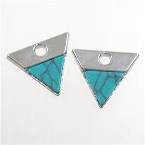 colorfast copper pendant paved turquoise, triangle, plated, approx 13-14mm