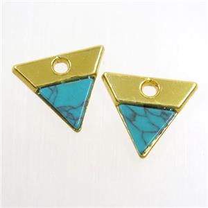 colorfast copper pendant paved turquoise, triangle, gold plated, approx 13-14mm