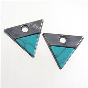 colorfast copper pendant paved turquoise, triangle, black plated, approx 13-14mm