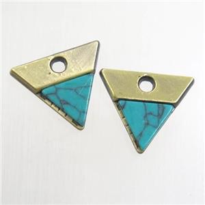 colorfast copper pendant paved turquoise, triangle, bronze, approx 13-14mm
