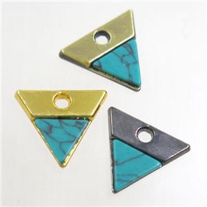 colorfast copper pendant paved turquoise, triangle, mixed, approx 13-14mm