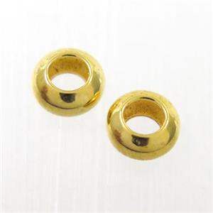 smooth copper rondelle spacer beads, large hole, gold plated, approx 6mm, 3mm hole