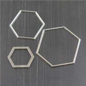 copper linker, hexagon, silver plated, approx 22-26mm