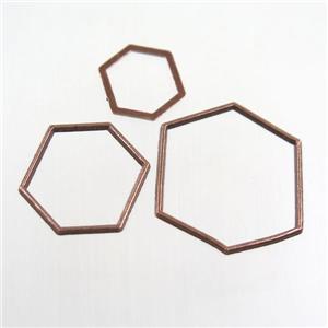 copper linker, hexagon, antique red copper, approx 22-26mm