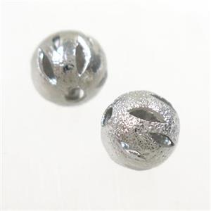 round copper beads, carved, platinum plated, approx 8mm dia