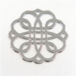 copper flower connector, platinum plated, approx 29mm dia